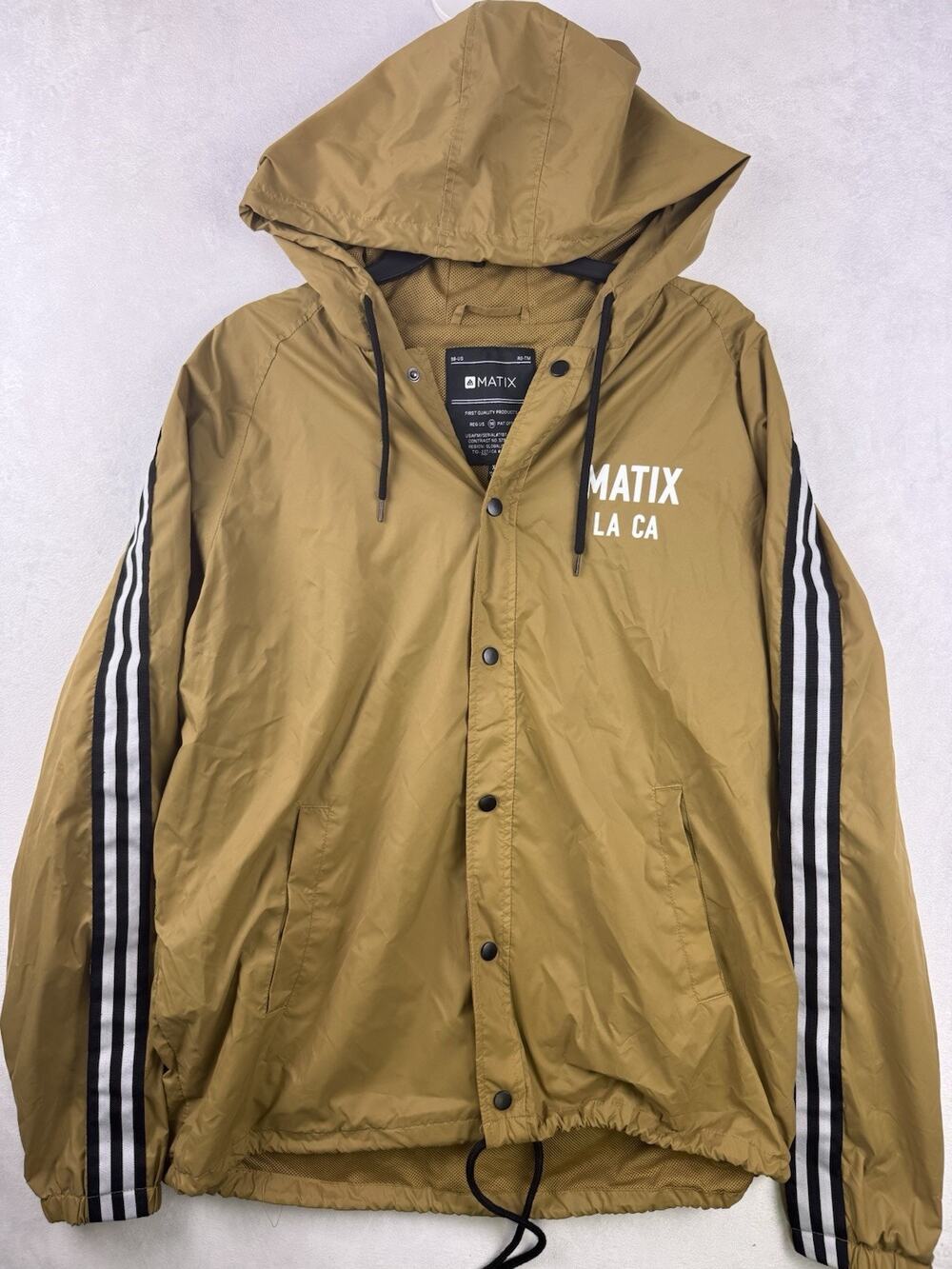 Matix Compton Surf Club Los Angeles Windbreaker Jacket Khaki Brown Striped XL